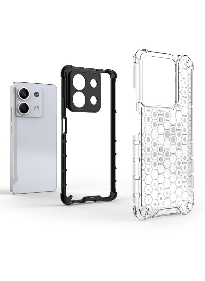 Redmi Note 13 5G (Not 4G) Case Cover, Beehive Style Design, Four Corners Anti-Fall Full Body Shockproof Case for Redmi Note 13 5G, Black/Clear  - Image 3