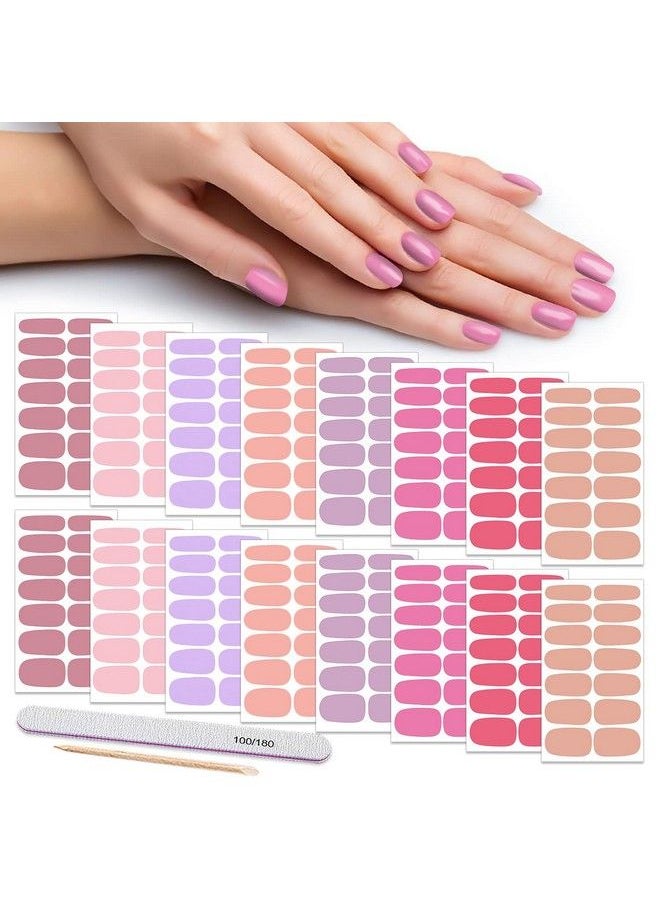 DANNEASY - 16 Sheets Nail Polish Stickers Solid Color Full Nail Wraps Self Adhesive Nail Polish Strips For Women Acrylic Nail Art With 1Pc Nail File Cuticle Stick (Pink Red) - Image 1