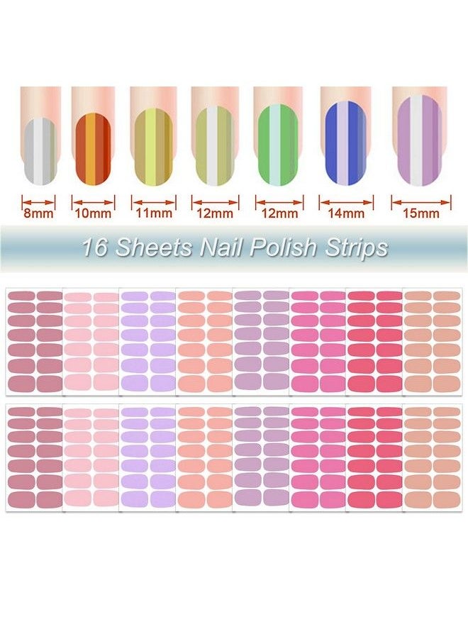 DANNEASY - 16 Sheets Nail Polish Stickers Solid Color Full Nail Wraps Self Adhesive Nail Polish Strips For Women Acrylic Nail Art With 1Pc Nail File Cuticle Stick (Pink Red) - Image 1