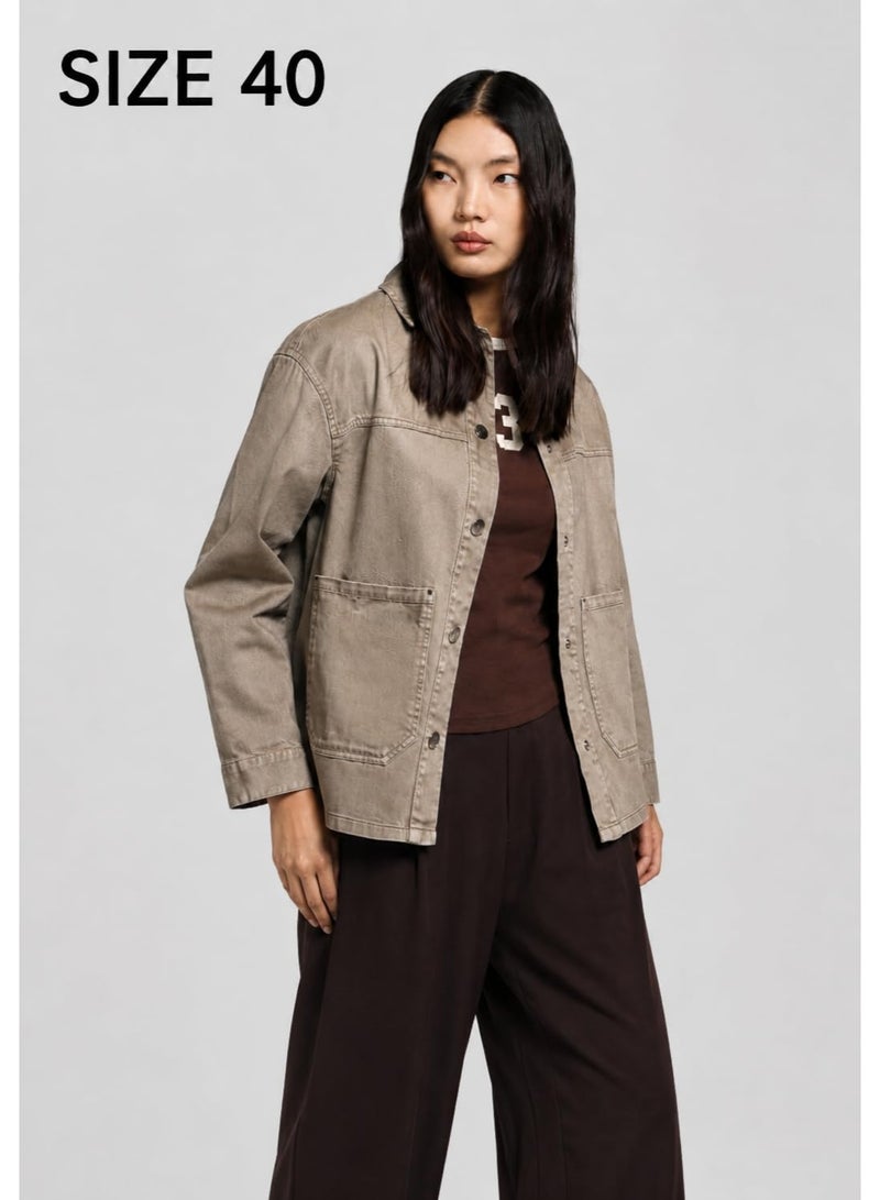 COLIN'S Women's Cotton Jacket, 100% Cotton Long Sleeve Casual Jacket with Front Snap Button Closure and Multiple Utility Pockets, Beige, Size 40 - Image 2
