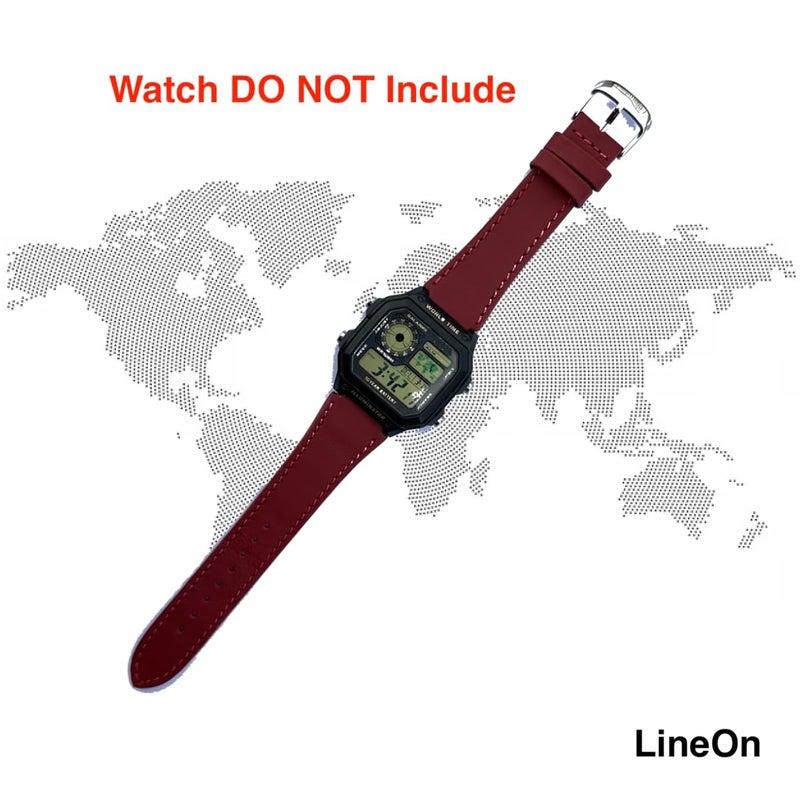 Lineon 18mm Genuine Leather Watch Strap Cut Pattern Specially Compatible With CASIO Royale AE-1200WH AE 1200 WH with Tool - Image 4