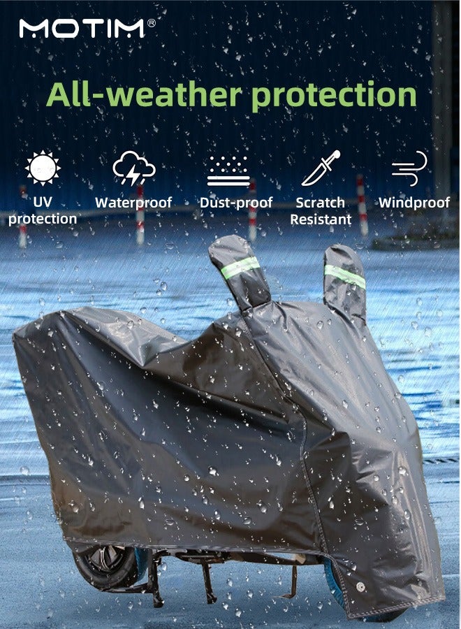 Motim 210D Motorcycle Cover with Ear Protection, Waterproof Sun Outdoor UV Protection with Reflective Strips, Motorbike Cover All Season Universal Weather, 4XL Motorcycles Vehicle Cover (295*140*110cm) - Image 2
