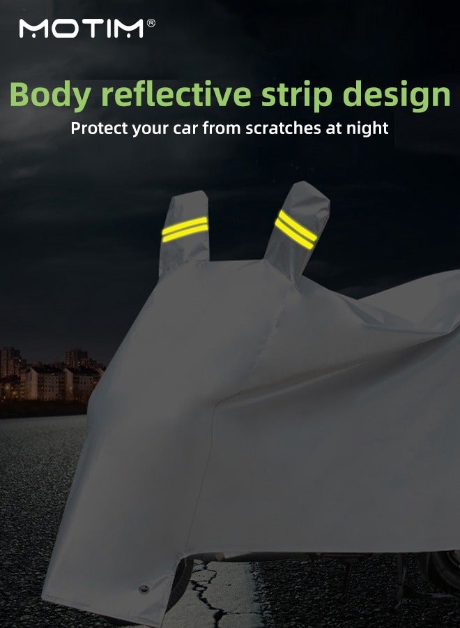 Motim 210D Motorcycle Cover with Ear Protection, Waterproof Sun Outdoor UV Protection with Reflective Strips, Motorbike Cover All Season Universal Weather, 4XL Motorcycles Vehicle Cover (295*140*110cm) - Image 3