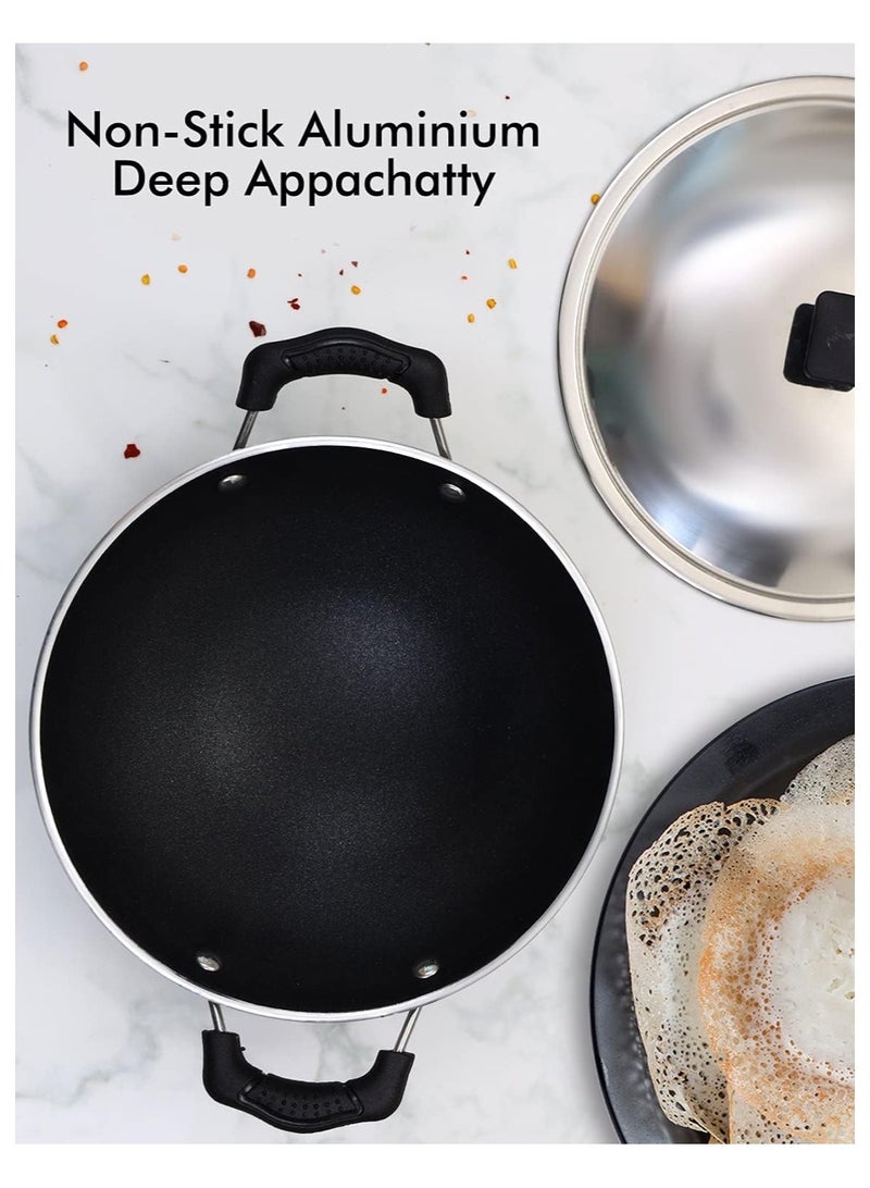Bisbell Non-Stick Appachatty with Lid Die-Cast Aluminium Granite Coating Kadai Cool Touch Handles Easy Clean Wok Pan Black - Image 5