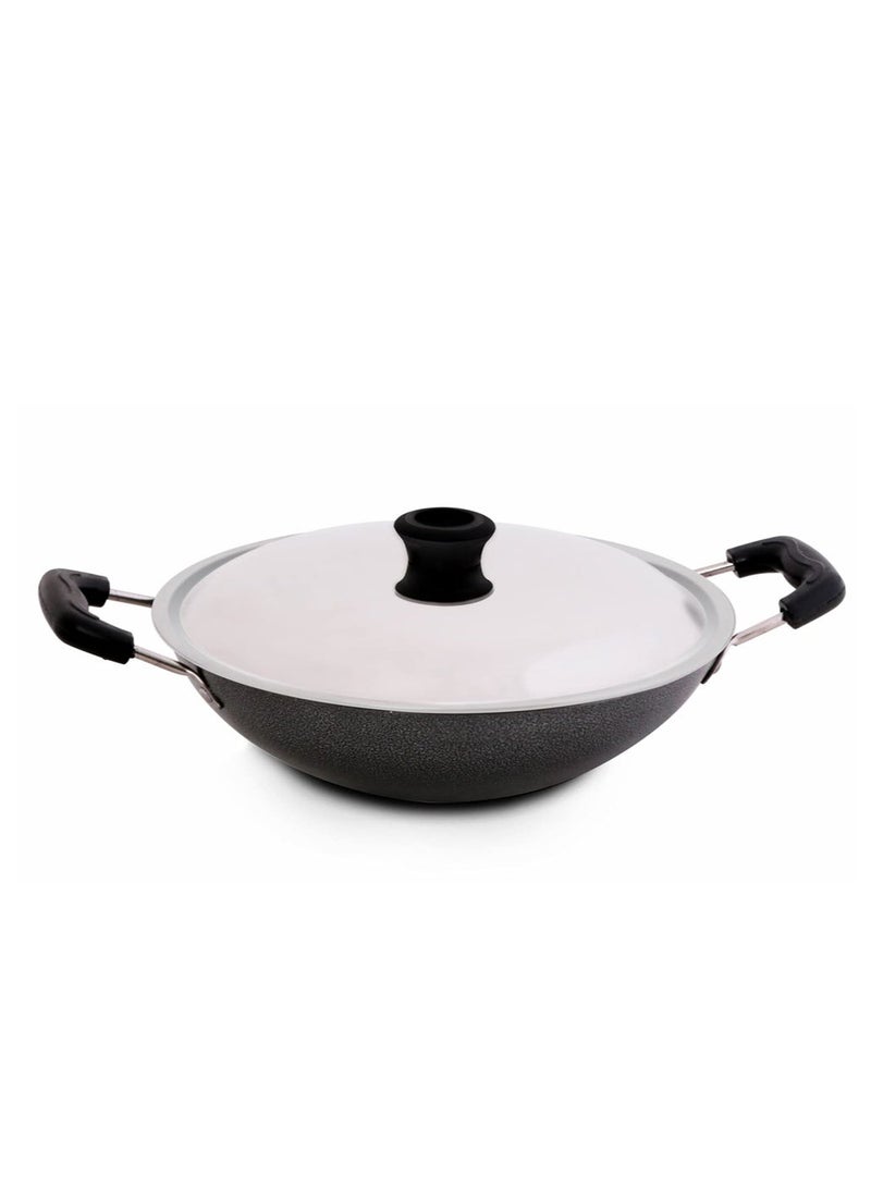 Bisbell Non-Stick Appachatty with Lid Die-Cast Aluminium Granite Coating Kadai Cool Touch Handles Easy Clean Wok Pan Black - Image 4