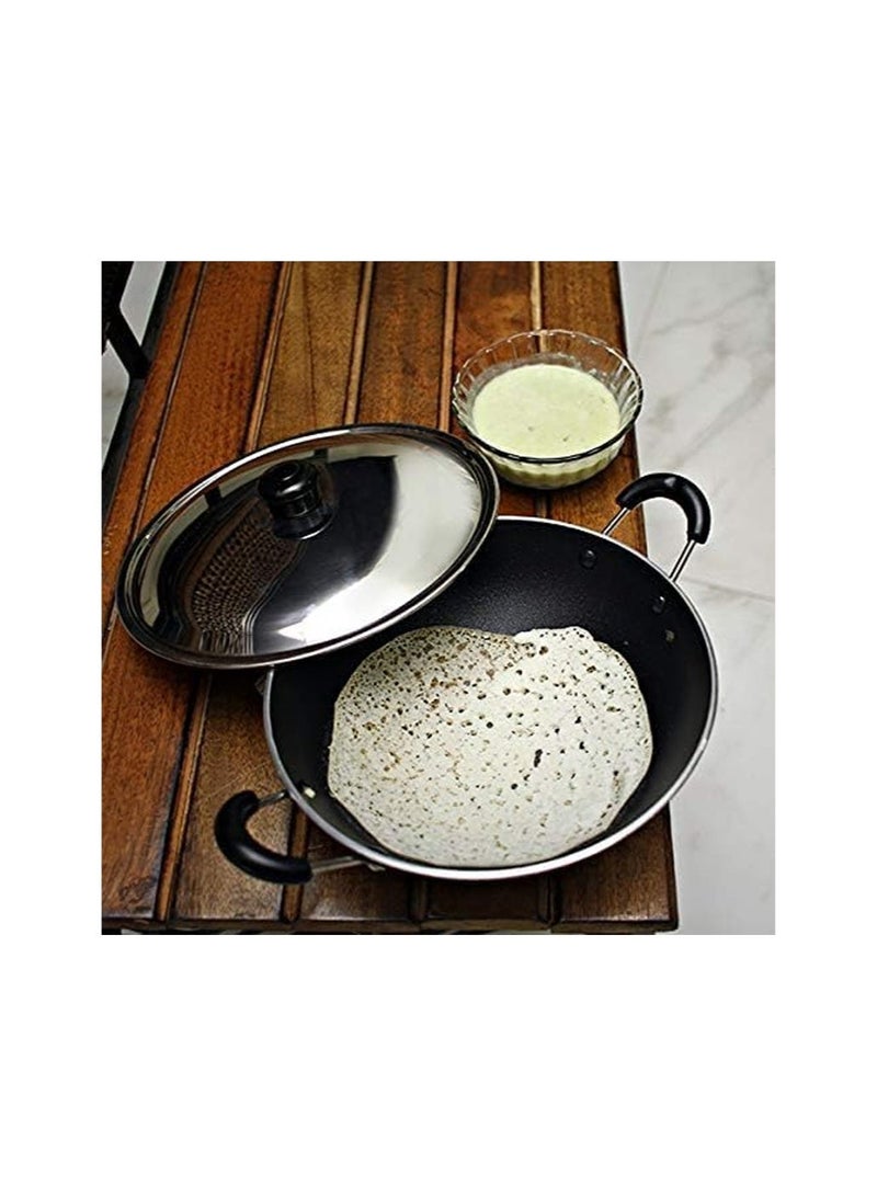 Bisbell Non-Stick Appachatty with Lid Die-Cast Aluminium Granite Coating Kadai Cool Touch Handles Easy Clean Wok Pan Black - Image 2