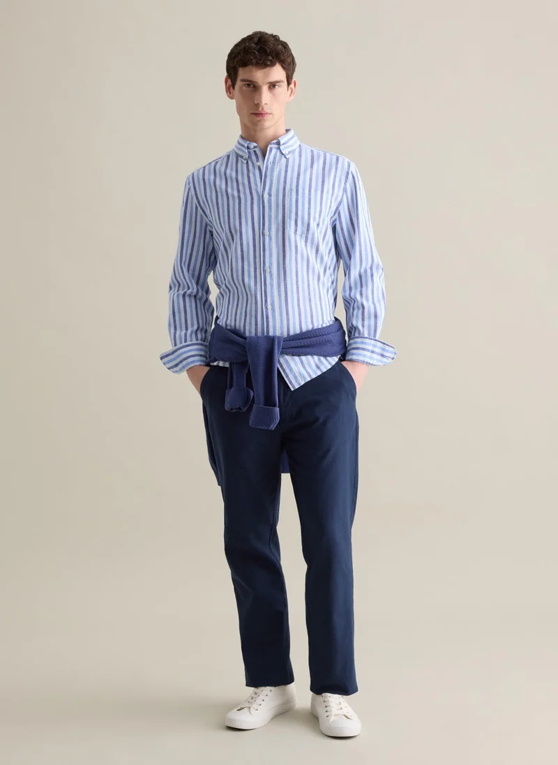 او في اس Regular Blue Chino Trousers In Linen And Cotton By Piombo