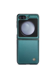 CaseMe Flip Wallet Case For Samsung Galaxy Z Flip 5 [RFID Blocking] PU Leather Wallet Flip Folio Case with Card Holder Kickstand Shockproof Phone Cover (Green)  - Image 1