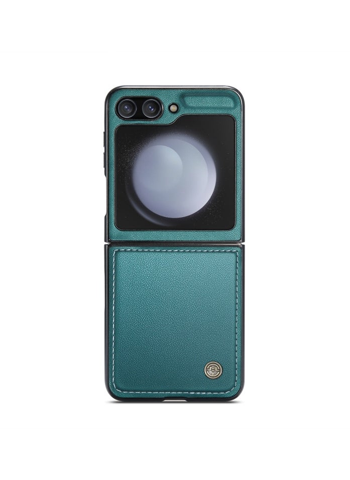 CaseMe Flip Wallet Case For Samsung Galaxy Z Flip 5 [RFID Blocking] PU Leather Wallet Flip Folio Case with Card Holder Kickstand Shockproof Phone Cover (Green)  - Image 1