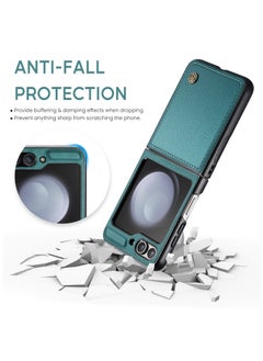 CaseMe Flip Wallet Case For Samsung Galaxy Z Flip 5 [RFID Blocking] PU Leather Wallet Flip Folio Case with Card Holder Kickstand Shockproof Phone Cover (Green)  - Image 2