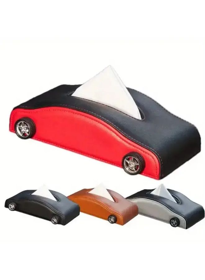 Black And Red Faux Leather Car Tissue Box Holder Armrest Organizer For All Vehicles - Image 5