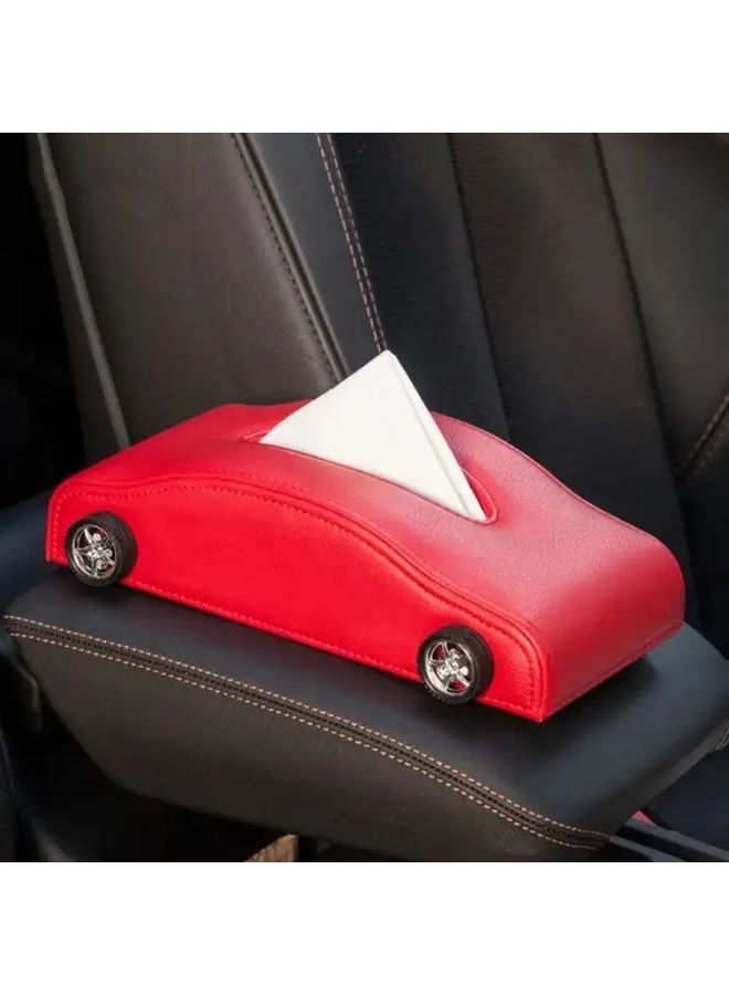 Black And Red Faux Leather Car Tissue Box Holder Armrest Organizer For All Vehicles - Image 2