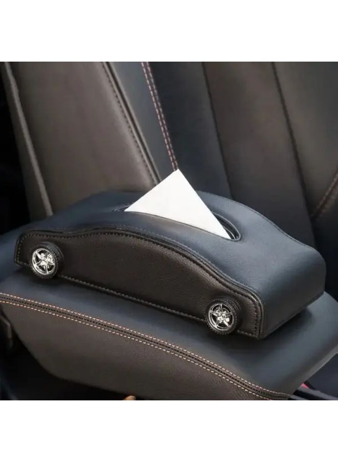 Black And Red Faux Leather Car Tissue Box Holder Armrest Organizer For All Vehicles - Image 4
