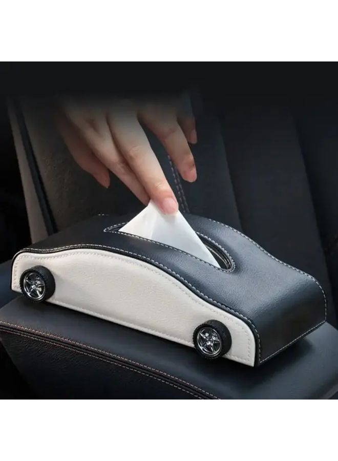 Black And Red Faux Leather Car Tissue Box Holder Armrest Organizer For All Vehicles - Image 1