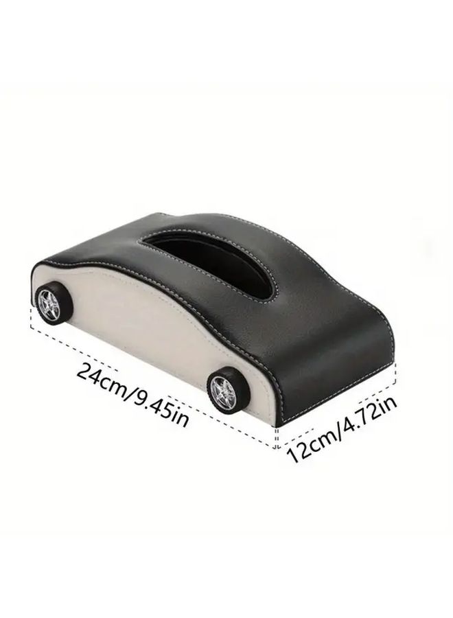 Black And Red Faux Leather Car Tissue Box Holder Armrest Organizer For All Vehicles - Image 3