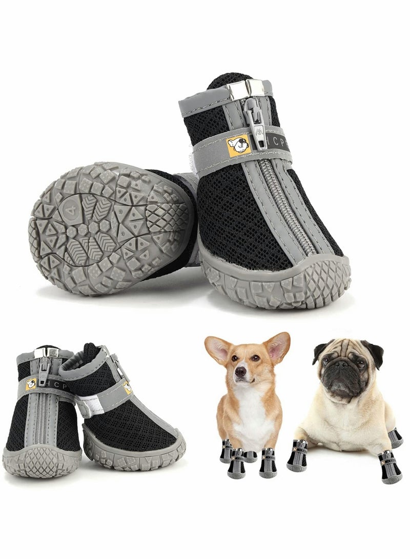 SYOSI Dog Shoes 4 Pcs Size 4 Anti Slip Breathable Waterproof Dog Booties Boot Paw Protector for Small Dog Dog Hiking Shoes with Reflective Adjustable Strap Zipper Puppy Shoe for Hot Pavement Winter Snow  - Image 1