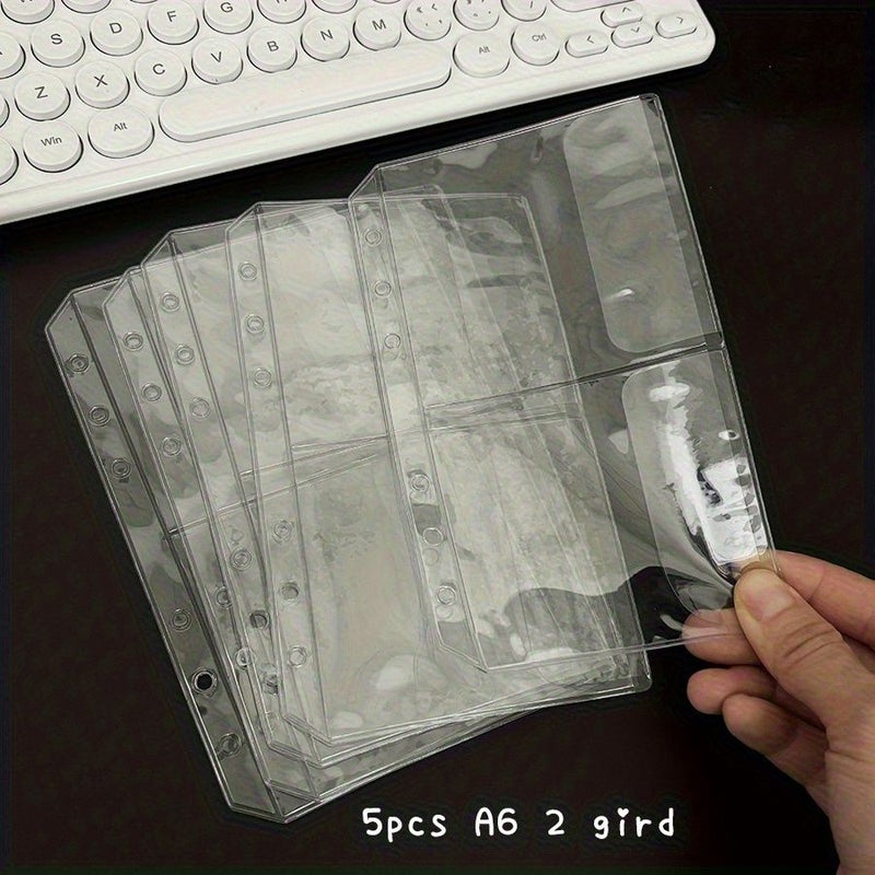 أكياس تخزين مجلدات PVC A6، 6 فتحات، 5 قطع، 2 شبكة أكمام إعادة تعبئة، منظم مكتب - Image 3
