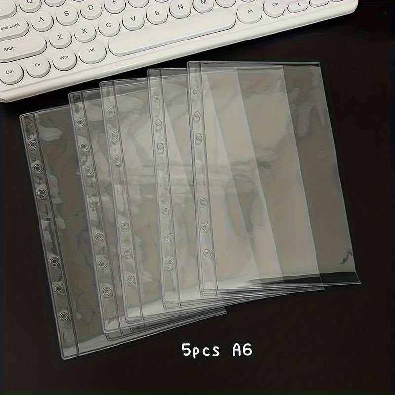 أكياس تخزين مجلدات PVC A6، 6 فتحات، 5 قطع، 2 شبكة أكمام إعادة تعبئة، منظم مكتب - Image 5