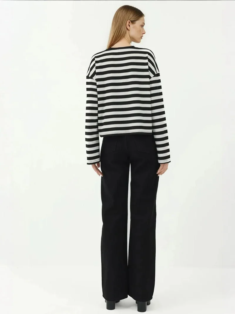 HICCUP Striped Viscose Blended Long Sleeve Top