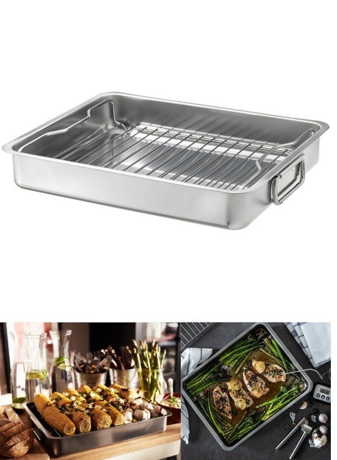 صينية تحميص مع رف شواء فضي/رمادي 40×32 سم - Image 1