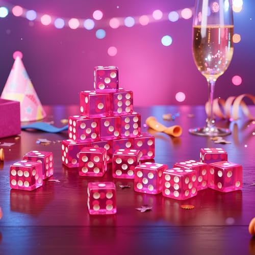 Poen 30 Pcs Light Pink Dice Set Opaque 16mm Dice Casino Theme Party with White Pips for Game Party Family Board Games - Image 5