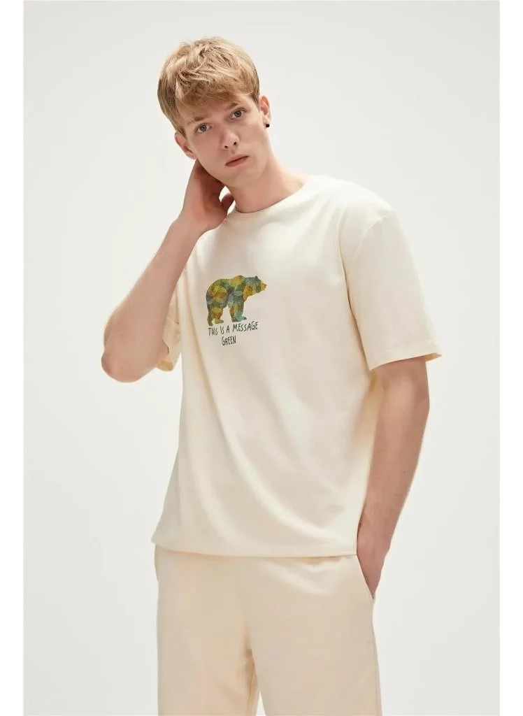 باد بير Re-Finger Men's Beige T-Shirt 23.01.07.007-C108