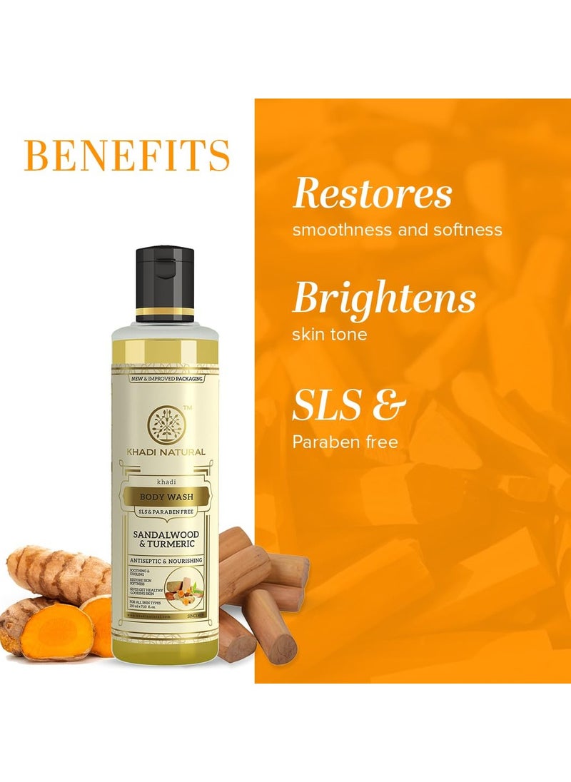 Khadi Natural Khadi Natural Sandal and Turmeric Herbal Body Wash Herbal Body Wash for Healthy and Clear Skin Body Wash for Reducing Tanning Paraben and SLS Free Suitable for All Skin Types 210ml  - Image 2
