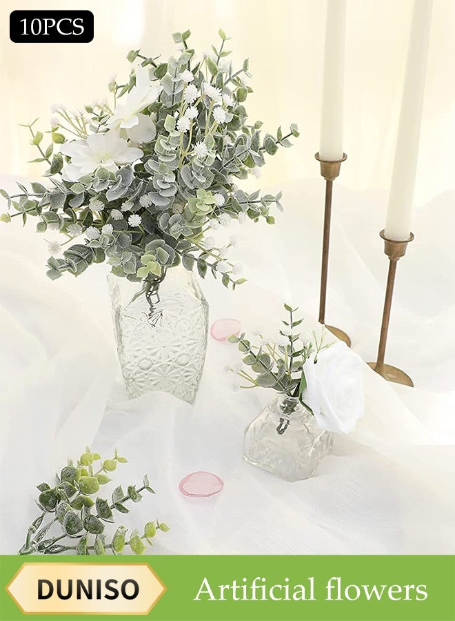 DUNISO 10 Pcs Artificial Flowers，Plastic Fake Flowers Bouquets，Fake Plant Eucalyptus Flower Arrangement for Home Office ，DIY Decorative Fake Flowers，Durable,Easy to Care for，for Hotel Home Office Kitchen Wedding Farmhouse Décor - Image 1