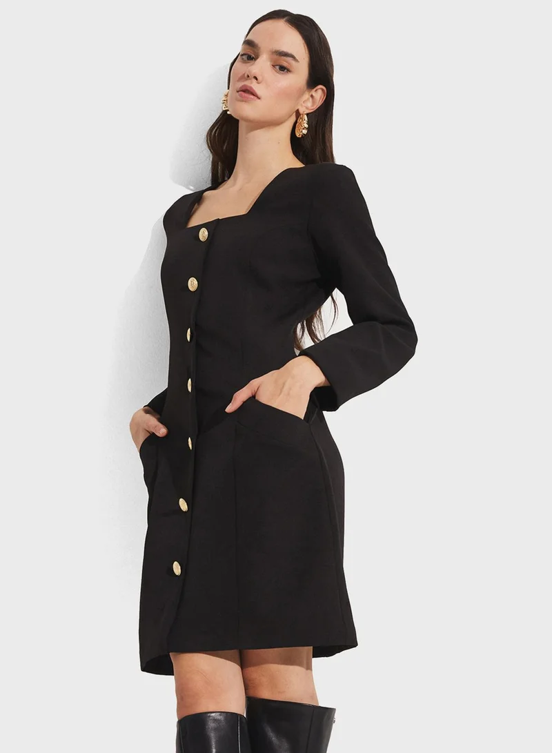 JUNE Button-Front Mini Dress