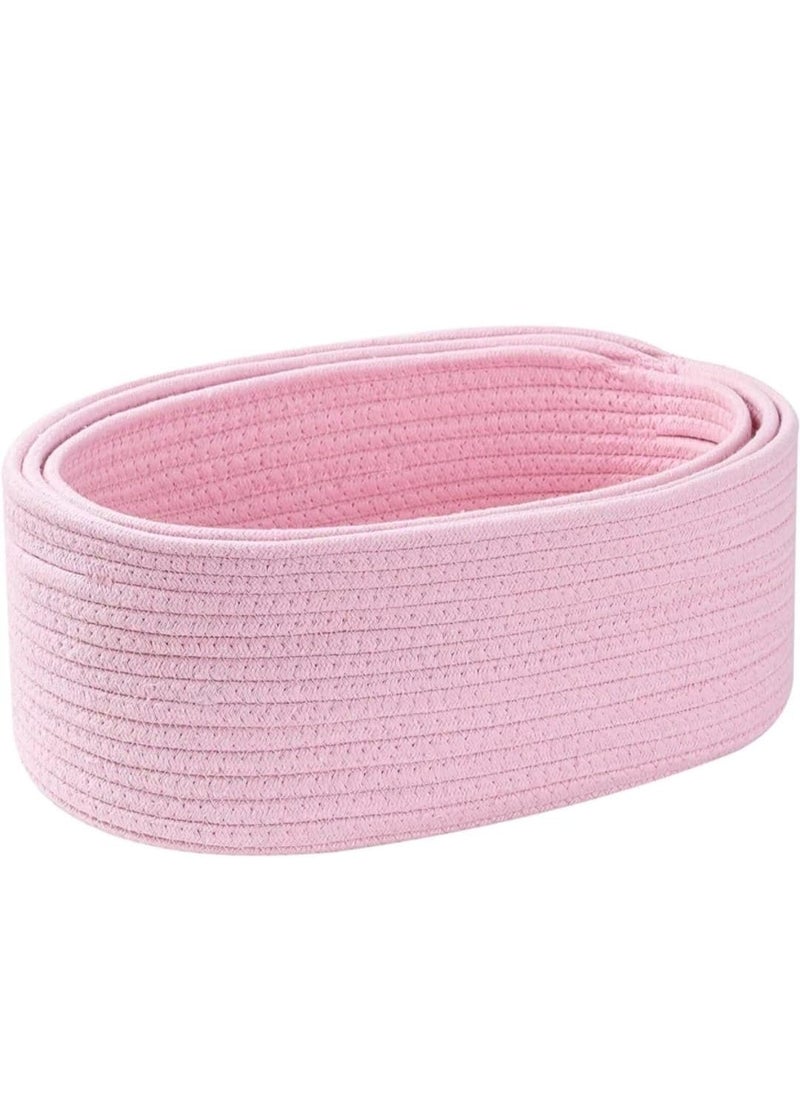 Generic Bhumatha Oval Shaped jute Rope Woven Baskets, Elegant Desk Organizer Storage Bins, Fabric Bins For Cosmetics, Snacks & Keys, Decorative Boat-Shaped Baskets (pink, Set of All 3 Sizes (S,M & L))  - Image 5