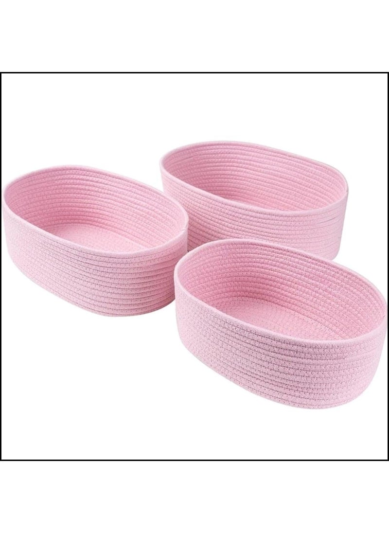 Generic Bhumatha Oval Shaped jute Rope Woven Baskets, Elegant Desk Organizer Storage Bins, Fabric Bins For Cosmetics, Snacks & Keys, Decorative Boat-Shaped Baskets (pink, Set of All 3 Sizes (S,M & L))  - Image 3