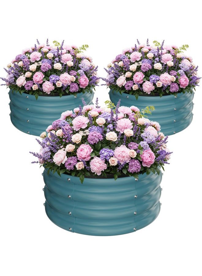 ZXZYHFTY Round Galvanized Raised Garden Bed kit, Blue Outdoor Garden Raised Planter Box, Round Large Metal Raised Garden Beds for Vegetable 2 * 2 * 1ft 3 Pcs - Image 1