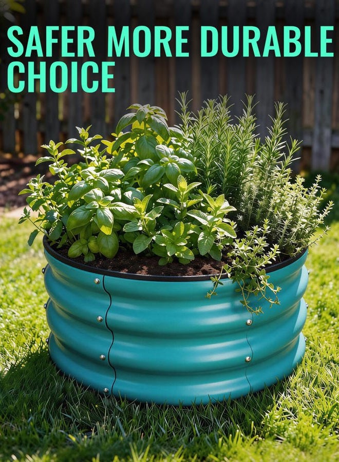 ZXZYHFTY Round Galvanized Raised Garden Bed kit, Blue Outdoor Garden Raised Planter Box, Round Large Metal Raised Garden Beds for Vegetable 2 * 2 * 1ft 3 Pcs - Image 3