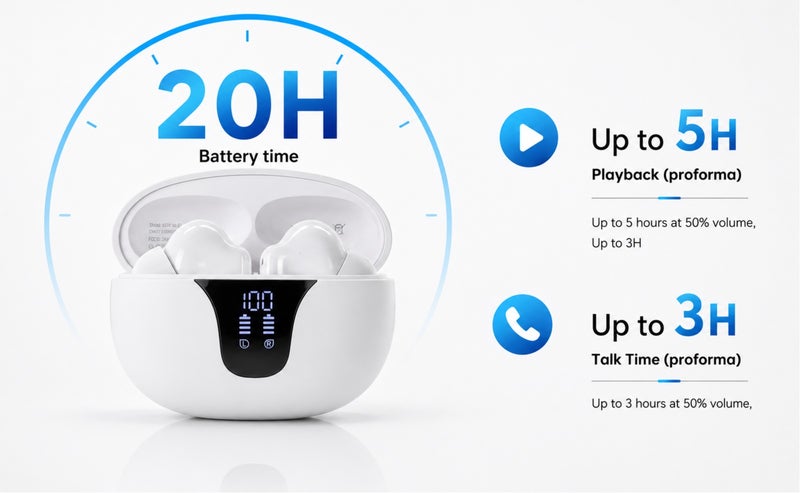 يوبلو سماعات أذن UBLUE Hyperbeats، سماعات أذن لاسلكية (TWS)، بلوتوث 6.0، مشغلات صوتية 13 مم، عمر بطارية يصل إلى 5 ساعات (عند مستوى صوت 50%)، داخل الأذن، أبيض - Image 4
