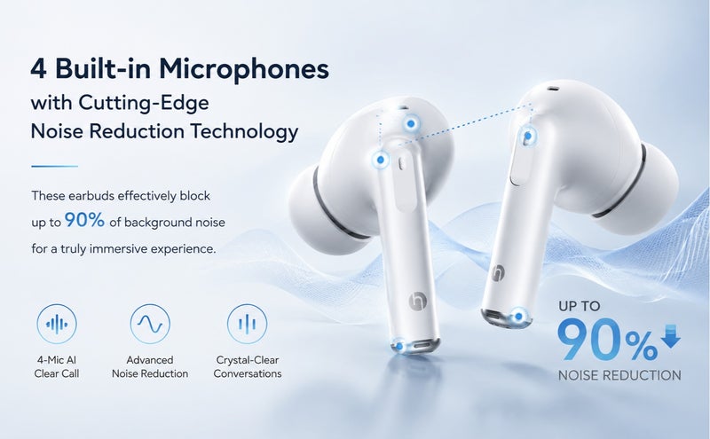 يوبلو سماعات أذن UBLUE Hyperbeats، سماعات أذن لاسلكية (TWS)، بلوتوث 6.0، مشغلات صوتية 13 مم، عمر بطارية يصل إلى 5 ساعات (عند مستوى صوت 50%)، داخل الأذن، أبيض - Image 5