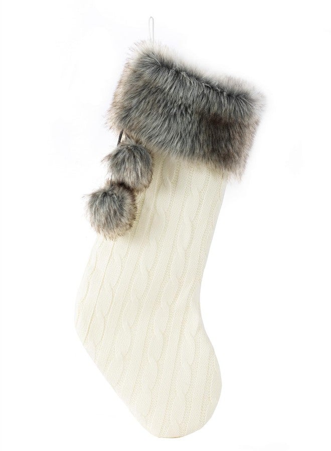 E-FirstFeeling Cable Knit Christmas Stockings with Faux Fur Cuff Large Knitted Xmas Stockings Rustic Hanging Stockings Ornaments for Christmas Decorations Holiday Season Decor (Ivory White) - Image 1