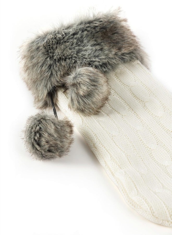 E-FirstFeeling Cable Knit Christmas Stockings with Faux Fur Cuff Large Knitted Xmas Stockings Rustic Hanging Stockings Ornaments for Christmas Decorations Holiday Season Decor (Ivory White) - Image 3