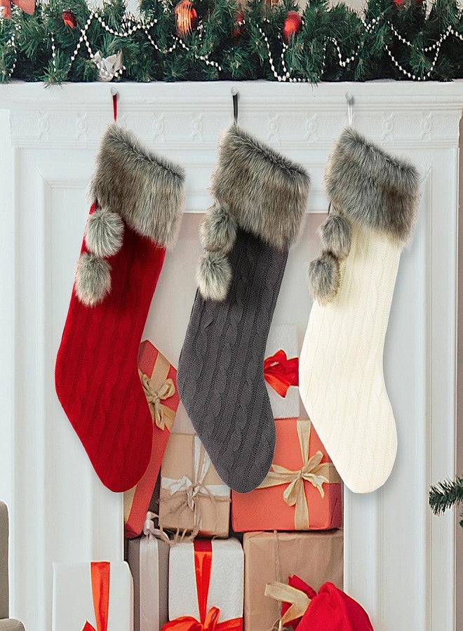 E-FirstFeeling Cable Knit Christmas Stockings with Faux Fur Cuff Large Knitted Xmas Stockings Rustic Hanging Stockings Ornaments for Christmas Decorations Holiday Season Decor (Ivory White) - Image 5