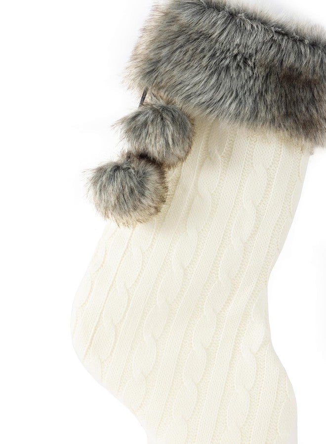 E-FirstFeeling Cable Knit Christmas Stockings with Faux Fur Cuff Large Knitted Xmas Stockings Rustic Hanging Stockings Ornaments for Christmas Decorations Holiday Season Decor (Ivory White) - Image 2