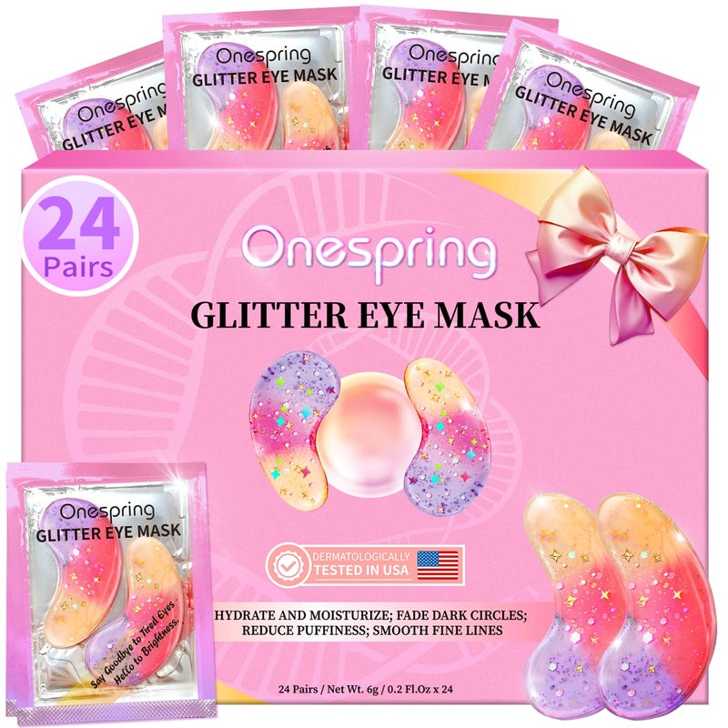 OneSpring Eye Masks (24 Pairs) - Gift for Her - Tri-color Under Eye Patches for Dark Circles, Puffiness, Wrinkles, Soothing & Hydrating, Skincare Eye Gel Pads, Beauty Essential for Women, Easter Basket Stuffers - Image 1