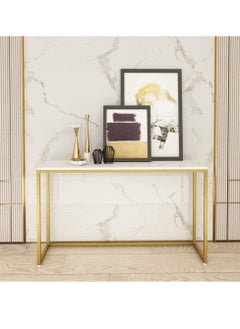 JOMILA Console Table for Entryway, Faux Marble Sofa Table with Golden Frame for Living Room Office Gold  - Image 1