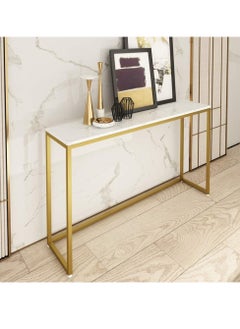 JOMILA Console Table for Entryway, Faux Marble Sofa Table with Golden Frame for Living Room Office Gold  - Image 2