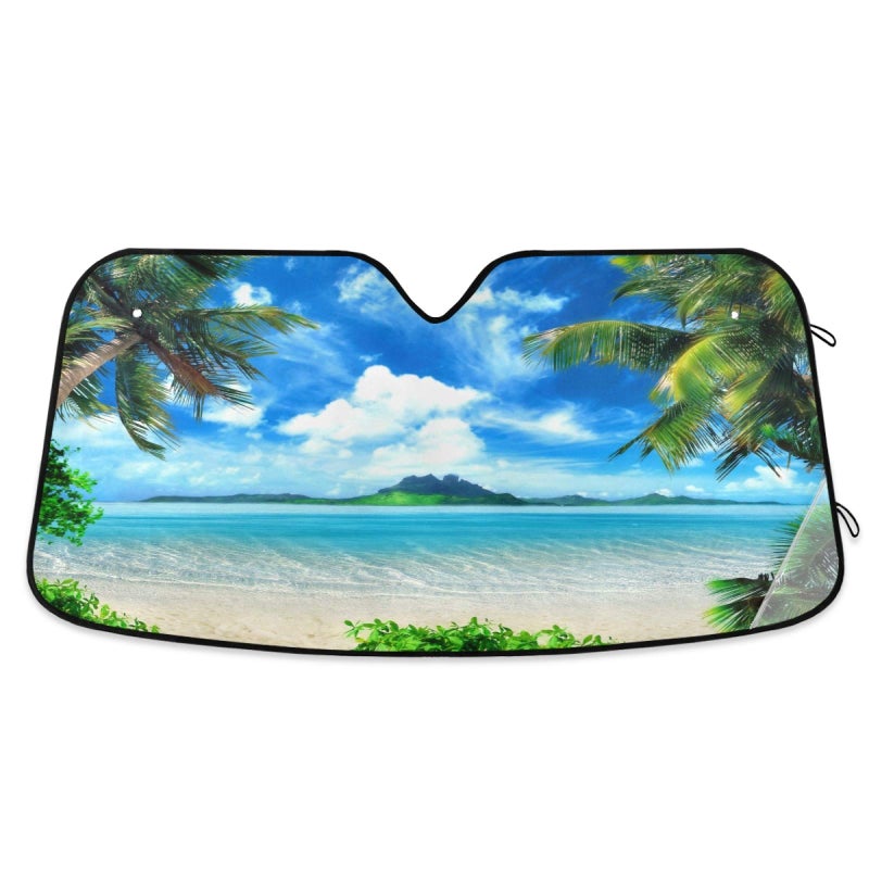 Summer Tropical Palm Trees Beach Car Windshield Sun Shade Forest Sky Sunshade Blocks UV Rays Protector Keep Your Vehicle Cool Sun Shield Visor Cover Foldable for Car Truck SUV M