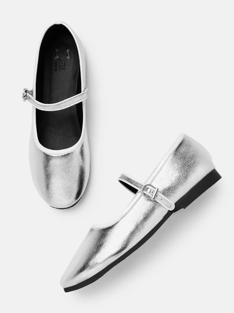 ZORIWORLD Prosecco Silver Ballerina Flats – Elegant Vegan Patent with Cushioned Insole
