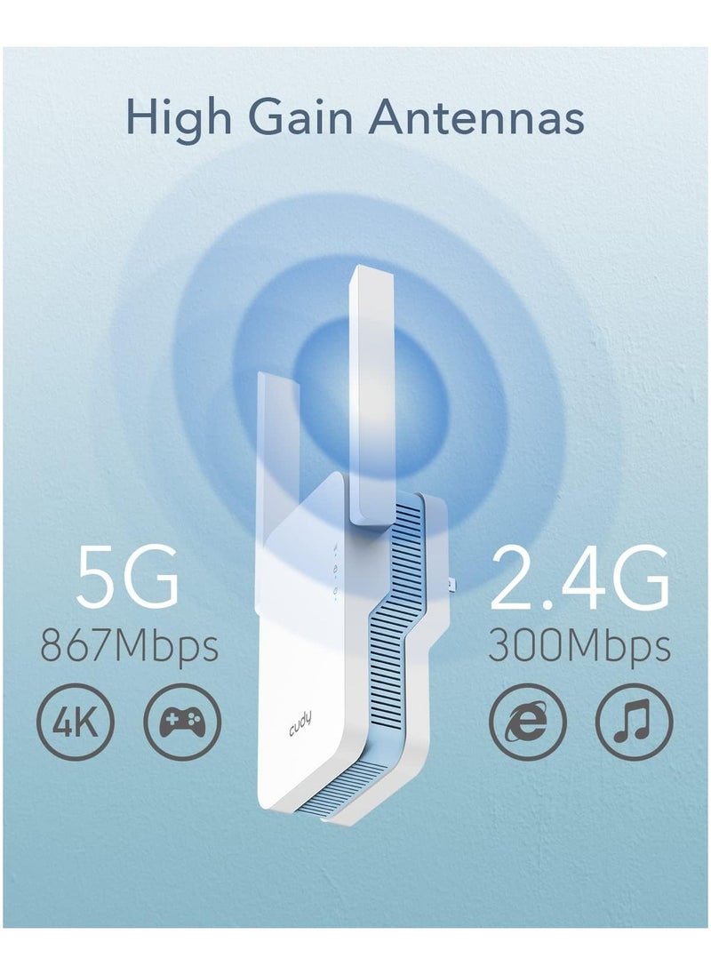 cudy - AC1200 WiFi Extender, 1.2Gbps Home WiFi Booster, Dual Band 5GHz/2.4GHz, Covers up to 1500 Sq.ft and 30 Devices, AP Mode, Mesh Supported, RE1200 - Image 1