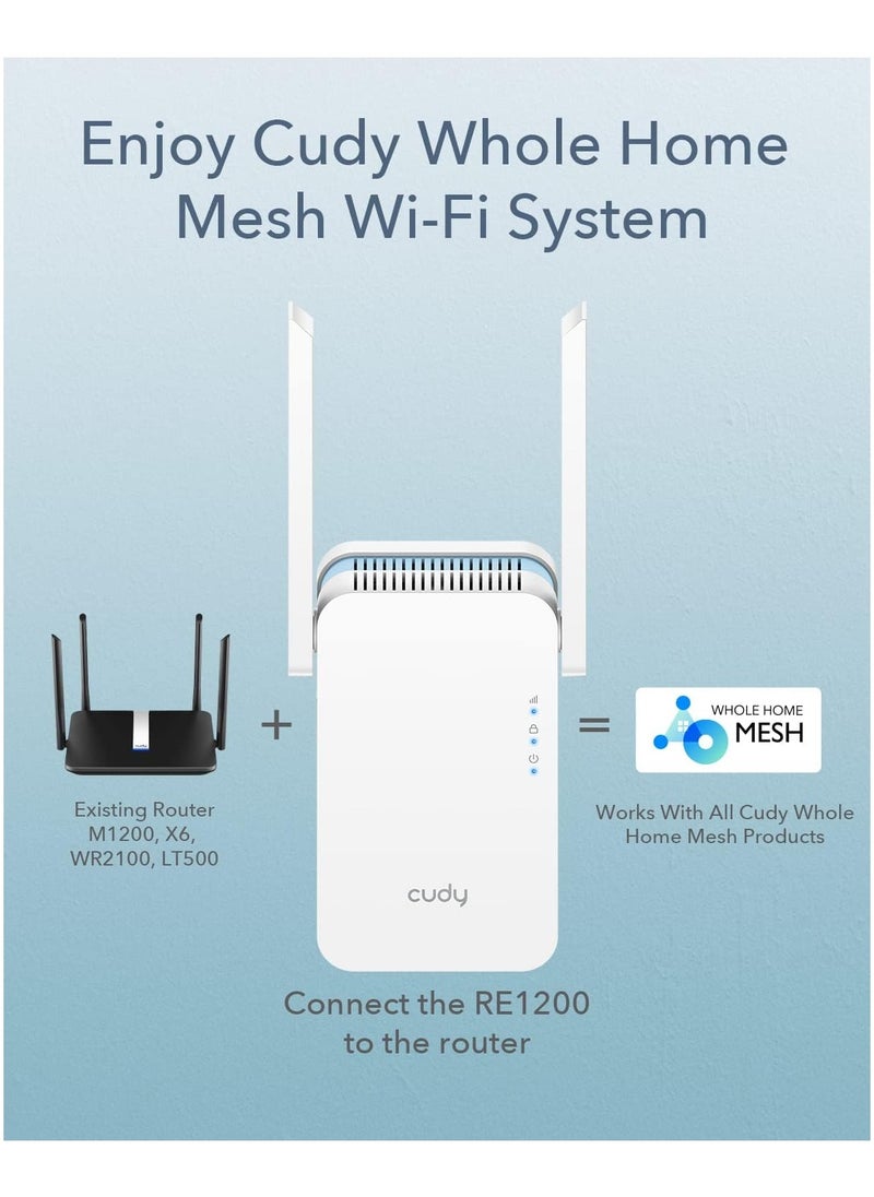 cudy - AC1200 WiFi Extender, 1.2Gbps Home WiFi Booster, Dual Band 5GHz/2.4GHz, Covers up to 1500 Sq.ft and 30 Devices, AP Mode, Mesh Supported, RE1200 - Image 1