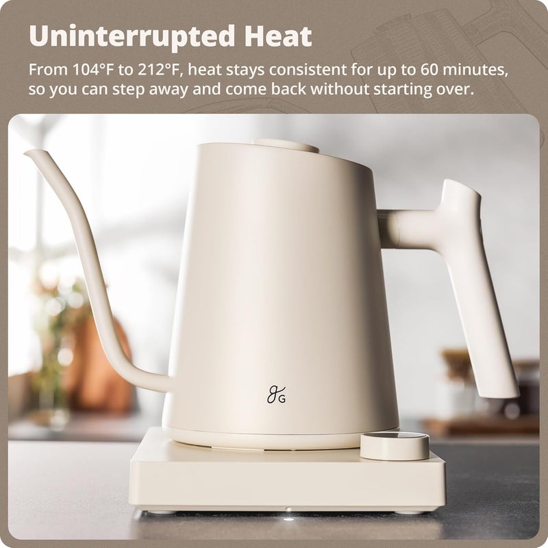 Greater Goods غلاية Greater Goods الكهربائية ذات الرقبة الطويلة، 1200W من الفولاذ المقاوم للصدأ مع تحكم دقيق في درجة الحرارة، 0.8L (بيرش) - Image 2
