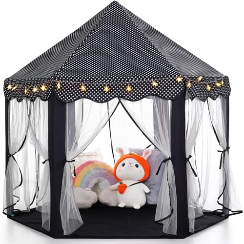 Monobeach Princess Tent Girls Black Large Playhouse Kids Castle Play Tent with Star Lights Gift Toy for Children Indoor and Outdoor Games - Image 1