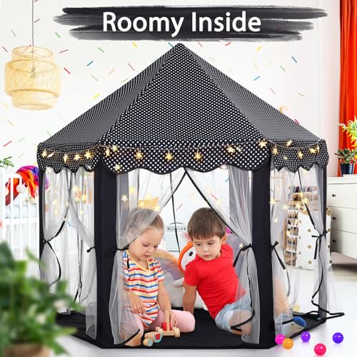 Monobeach Princess Tent Girls Black Large Playhouse Kids Castle Play Tent with Star Lights Gift Toy for Children Indoor and Outdoor Games - Image 5