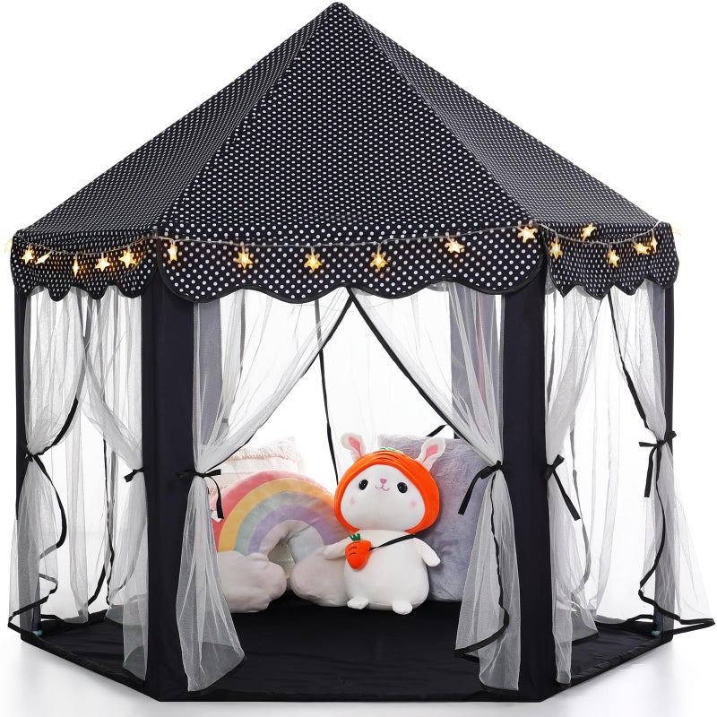 Monobeach Princess Tent Girls Black Large Playhouse Kids Castle Play Tent with Star Lights Gift Toy for Children Indoor and Outdoor Games - Image 3